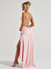 Articat Elegant Spaghetti Strap Satin Split Maxi Dress Women Sexy Backless Bodycon Party Evening Dress Summer Holiday Beachwear