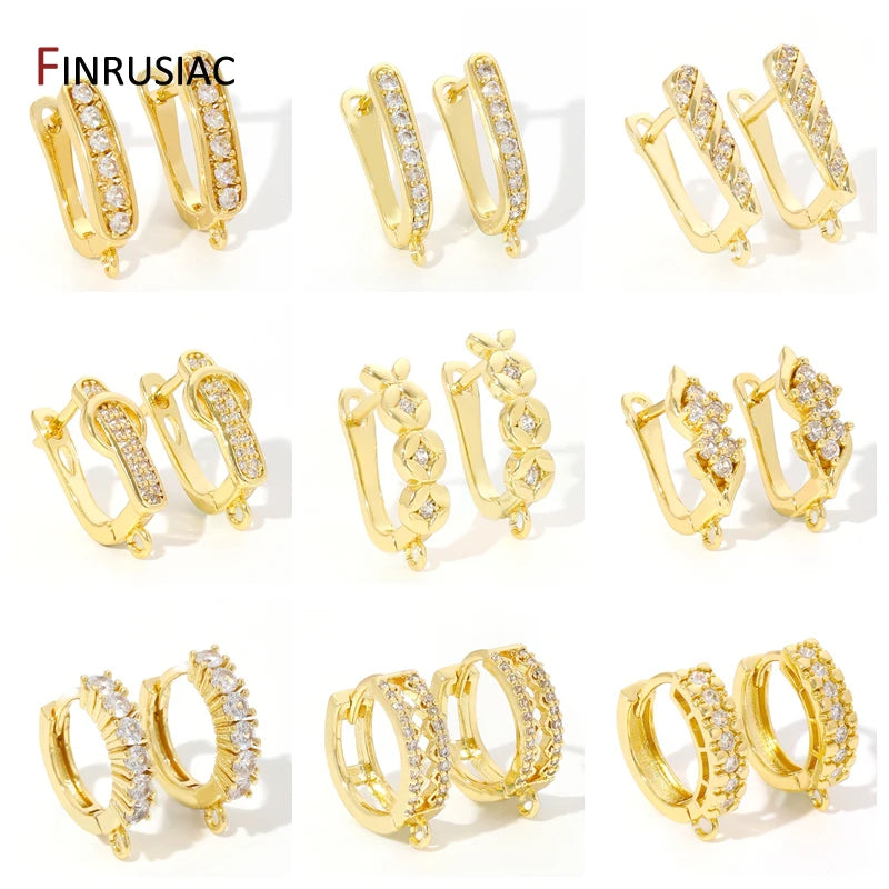 18K Gold Plated Brass Huggie Earring Hooks with Loop Round Ear Post with Open Jump Ring For DIY Earrings Making Components