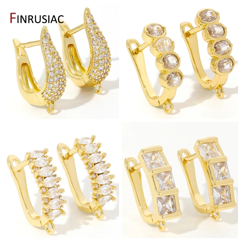 18K Gold Plated Brass Huggie Earring Hooks with Loop Round Ear Post with Open Jump Ring For DIY Earrings Making Components