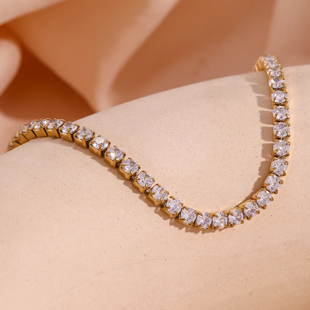 Blingbing Trendy 3mm 3A Zircon Cubic Zirconia Tennis Chain Anklets Leg Bracelets For Woman Stainless Steel Bracelet On the Leg