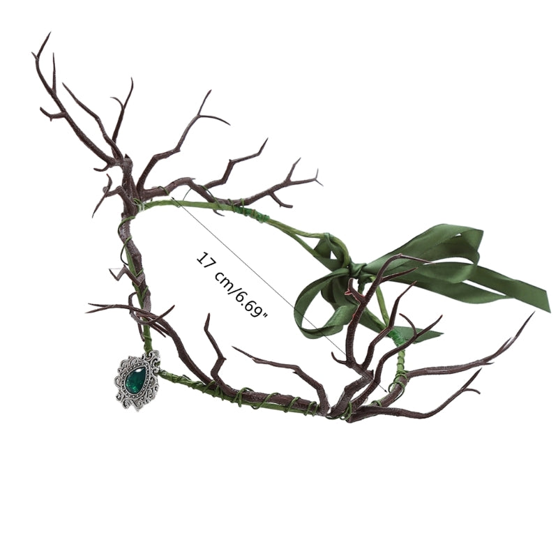 Unique Branch Headband with Pendant Christmas Headpiece Ethnic Forehead Jewelry for Women Prom Party