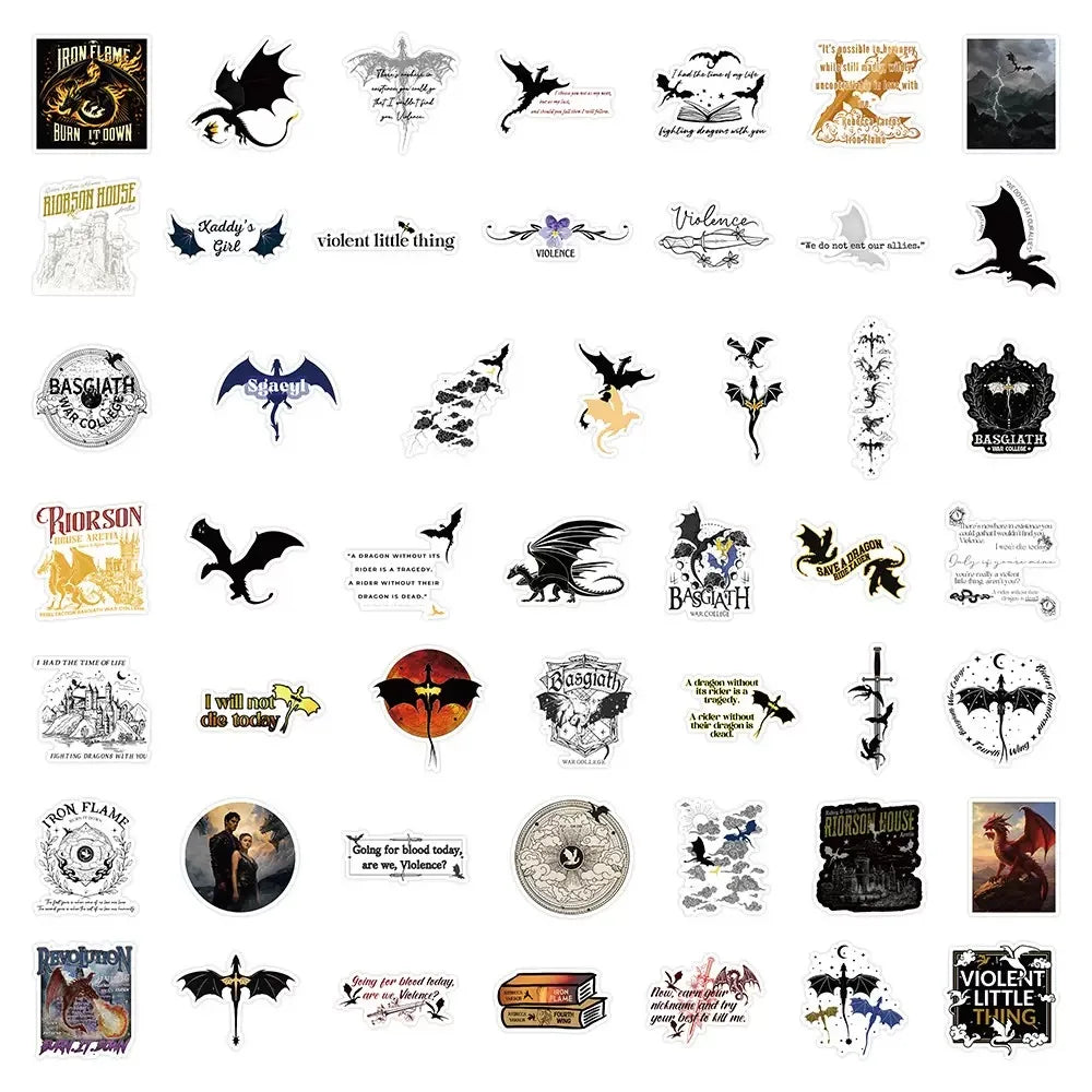 10/50/100pcs Pterosaur Iron Flame Novel Fourth Wing Stickers Anime Decals DIY Water Bottle Motorcycle Laptop Sticker for Kid Toy