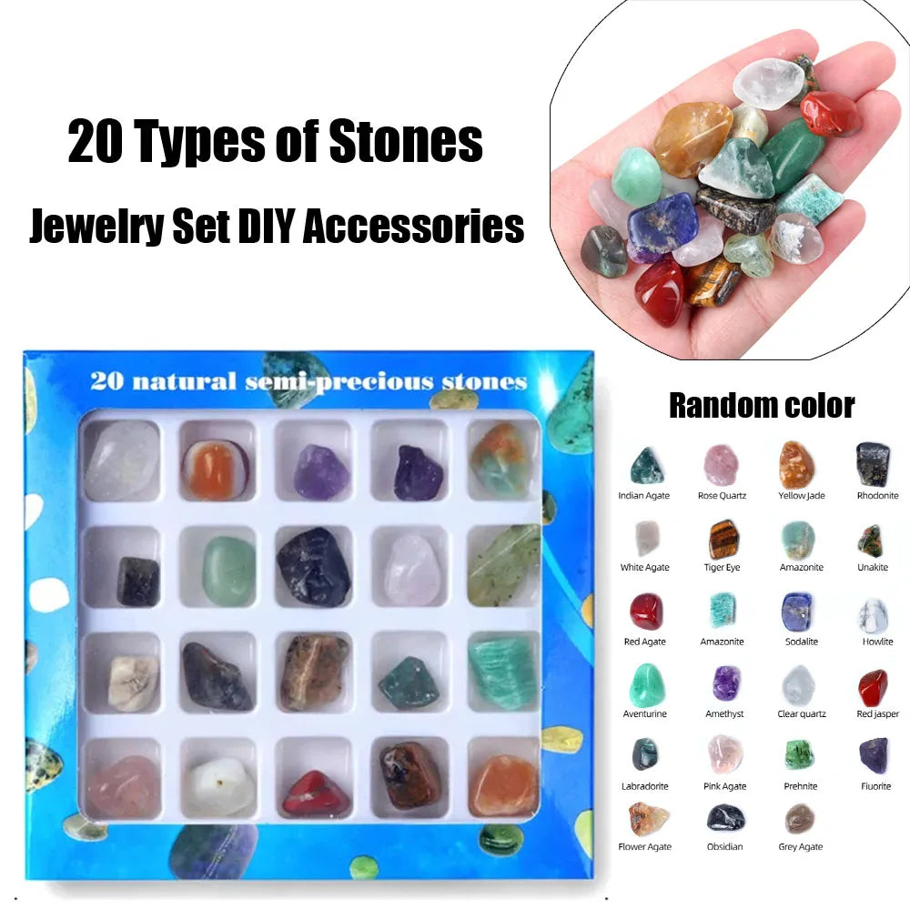 20 pieces of natural semi-precious stones in a jewelry set for DIY accessories and decor.