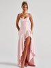 Articat Elegant Spaghetti Strap Satin Split Maxi Dress Women Sexy Backless Bodycon Party Evening Dress Summer Holiday Beachwear