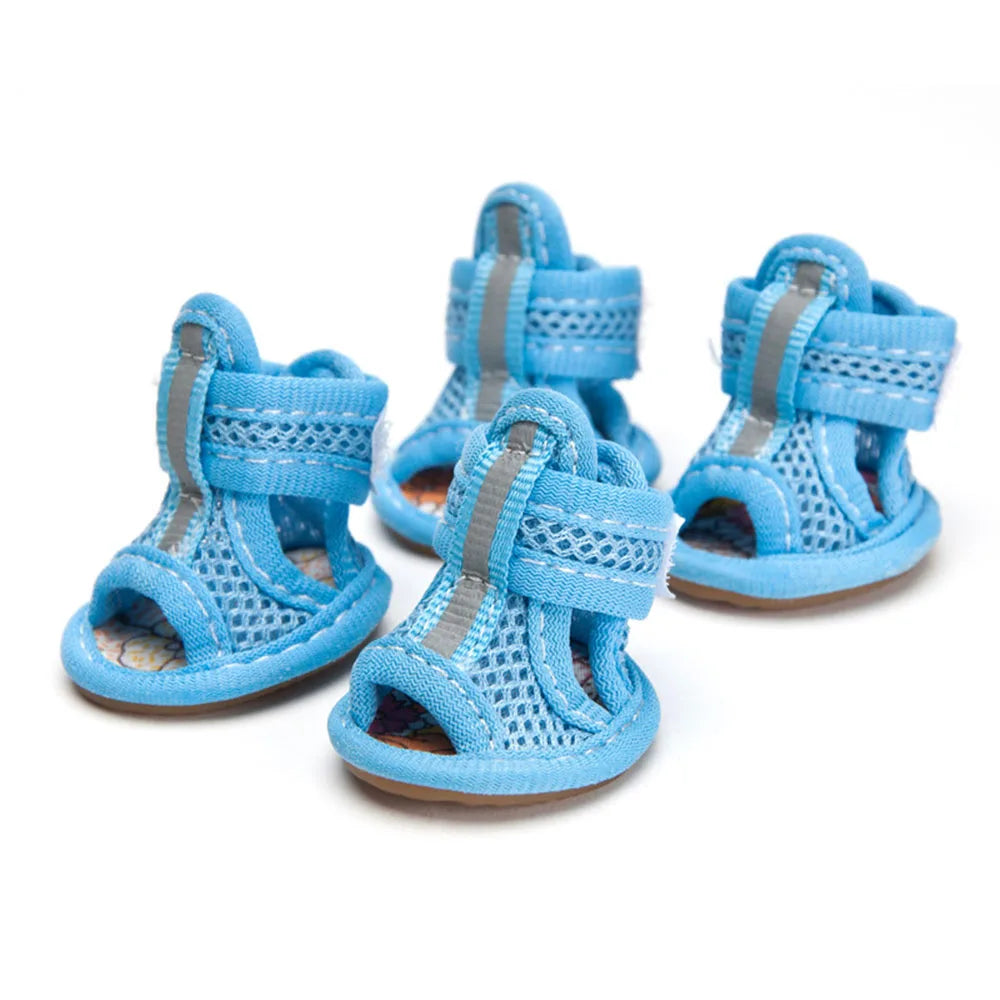 4pcs Small Size Dogs Mesh Sandals Breathable Summer Pet Shoes Safety Reflective Anti-Slip Sneakers for Puppy Teddy Pet Supplies
