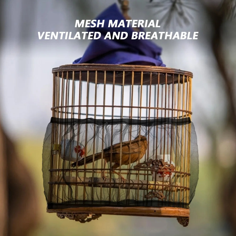 Mesh Bird Cage Cover Shell Dustproof Birdcage Parrot Cage Net Nylon Airy Fabric Mesh Bird Cage Net Cover Seed Catcher Guard