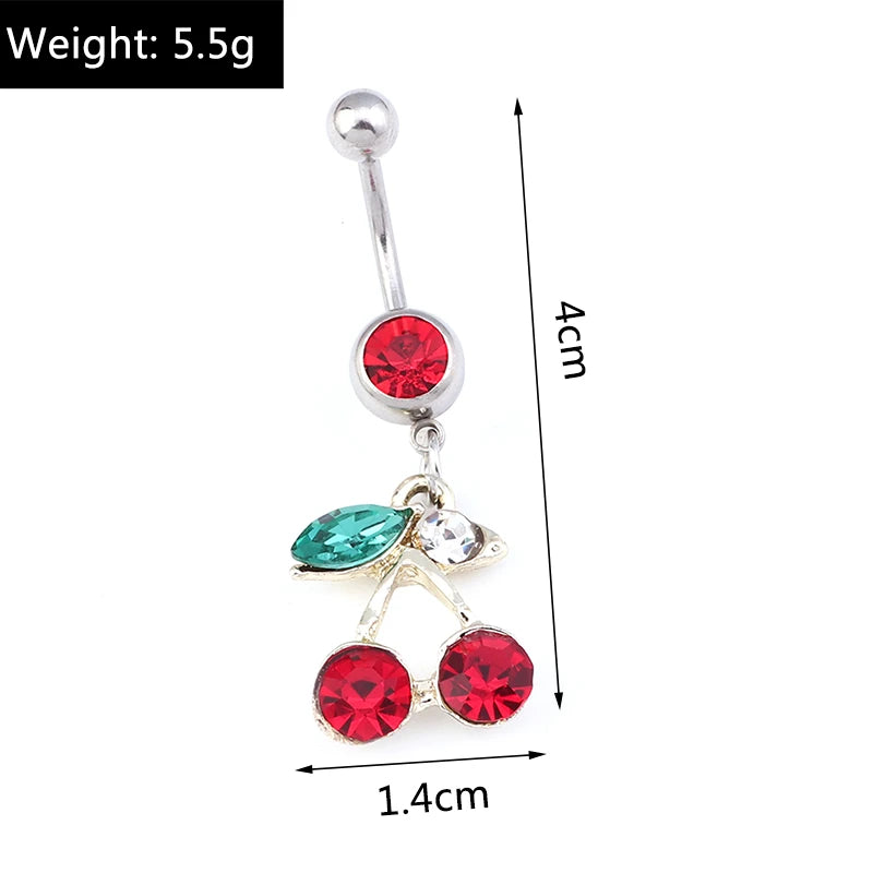 Fashion Fruit Cherry Belly Button Rings Sexy Navel Rings Belly Piercing Body Jewelry for Women Girl Party Holiday Jewelry Gifts