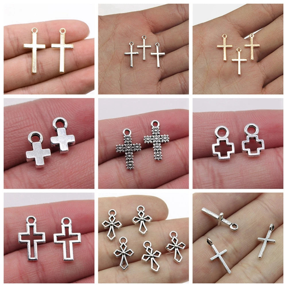 20pcs Charms Hollow Lovely Cross Antique Bronze Silver Color Pendants DIY Crafts Making Findings Handmade Tibetan Jewelry