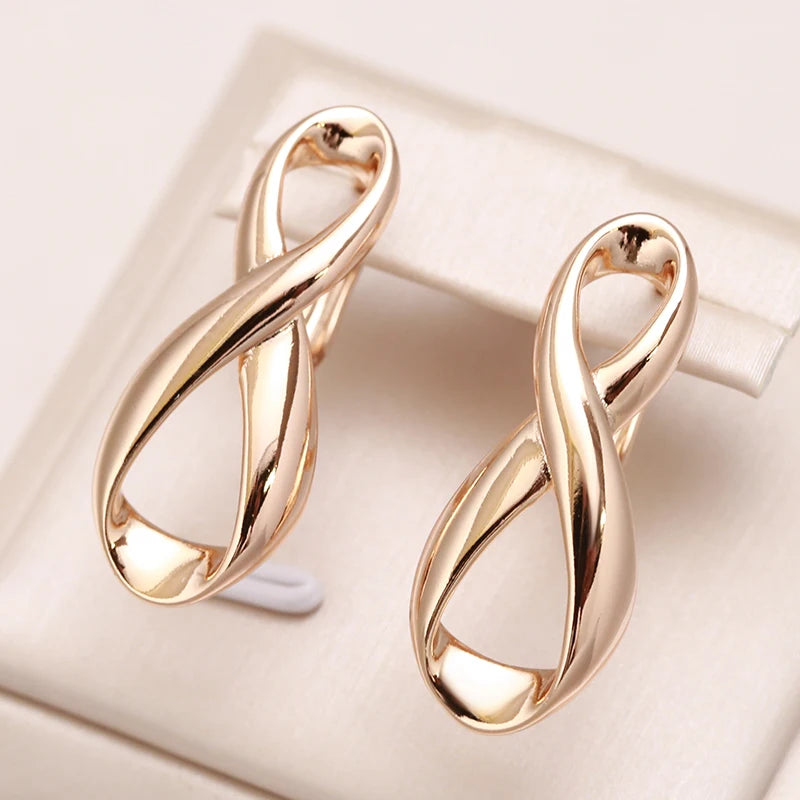 Kinel New 585 Rose Gold Color Long Earrings Women Wedding Unique Creative Fashion Jewelry Hollow Metal Glossy Drop Earrings