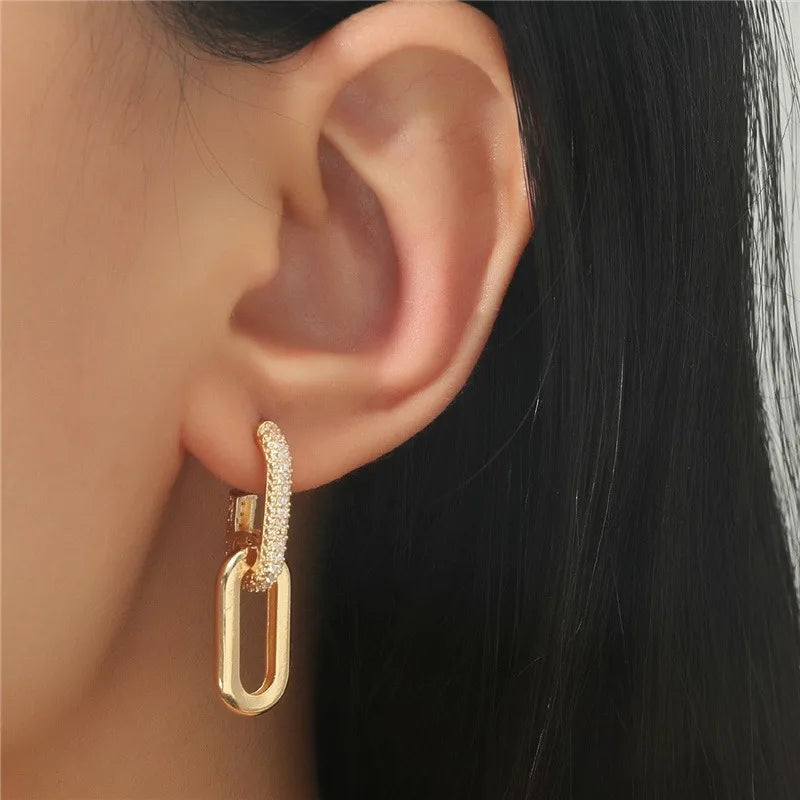 Retro Double Loop Drop Earrings – Gold Geometric Round Hoop Earrings for Women & Girls