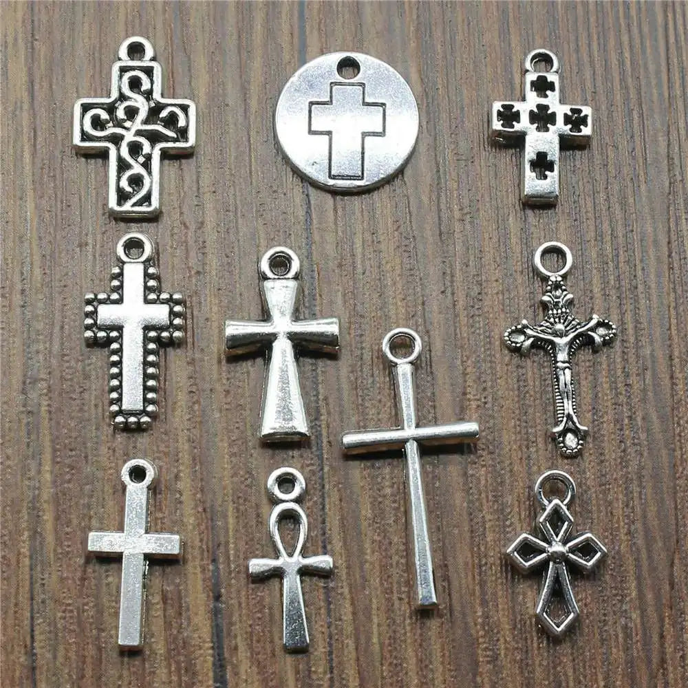 20pcs Charms Hollow Lovely Cross Antique Bronze Silver Color Pendants DIY Crafts Making Findings Handmade Tibetan Jewelry