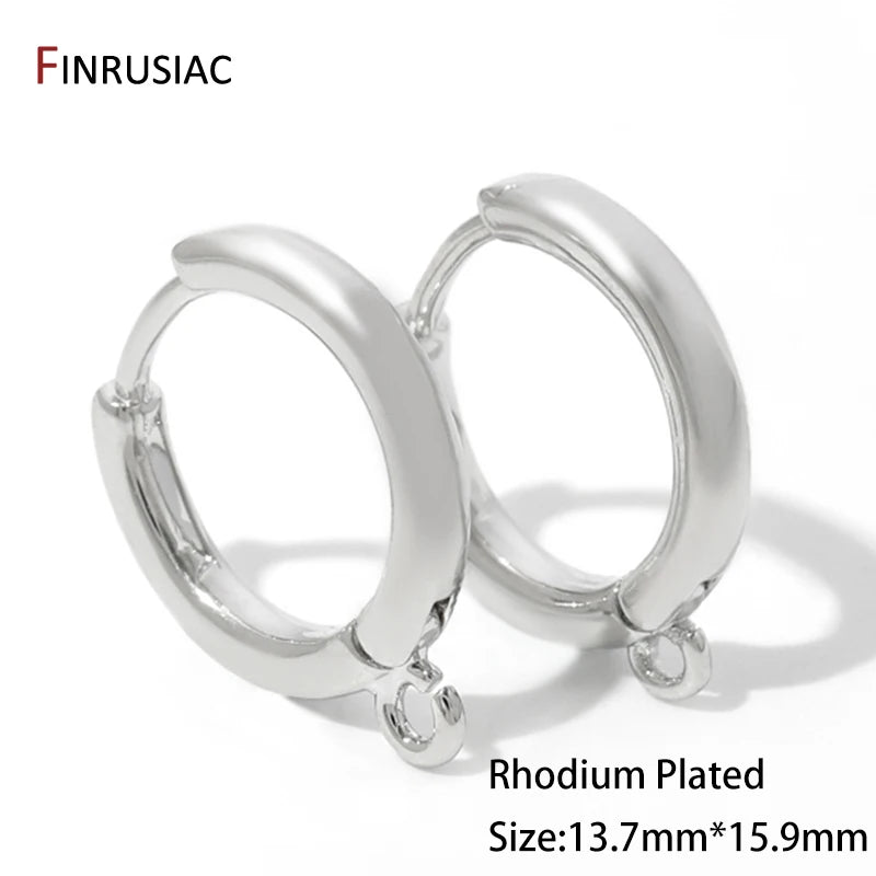 18K Gold Plated Brass Huggie Earring Hooks with Loop Round Ear Post with Open Jump Ring For DIY Earrings Making Components