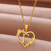 Gold Color Dainty Flower Initials Necklace Women Girl Stainless Steel Heart Letter Choker Necklace Best Gifts Alphabet Jewelry