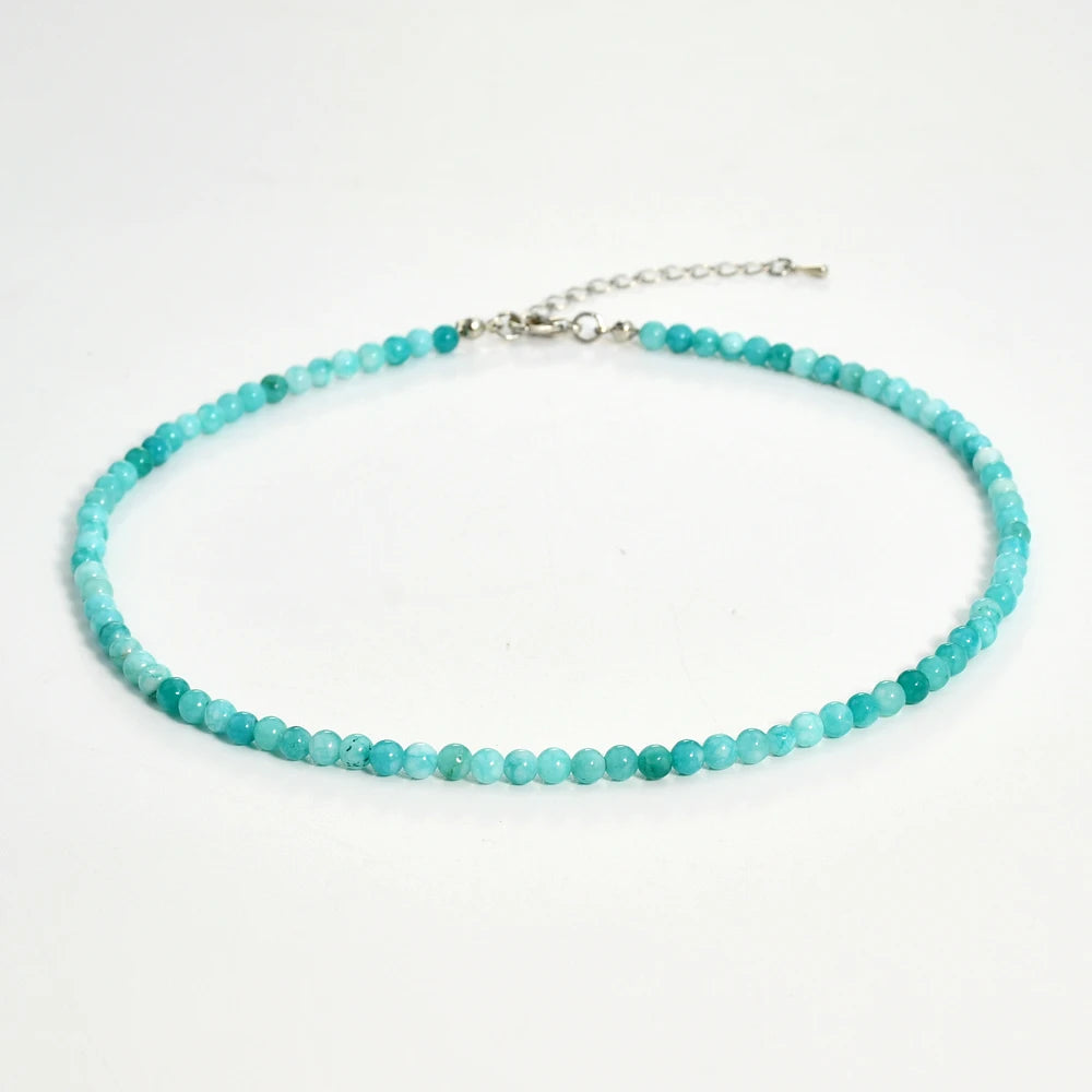 Yumfeel Bohemian Colorful Natural Stone 4mm Round Beads Necklaces Women Summer Friendship Neck Jewelry Fashion Vacation Chokers