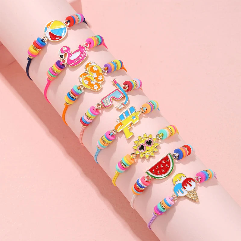 8Pack Summer Beach Fruit Bracelet Adjustable Cord Rope Best Friend BFF Bracelets for Women Girl Jewelry Friendship Gifts