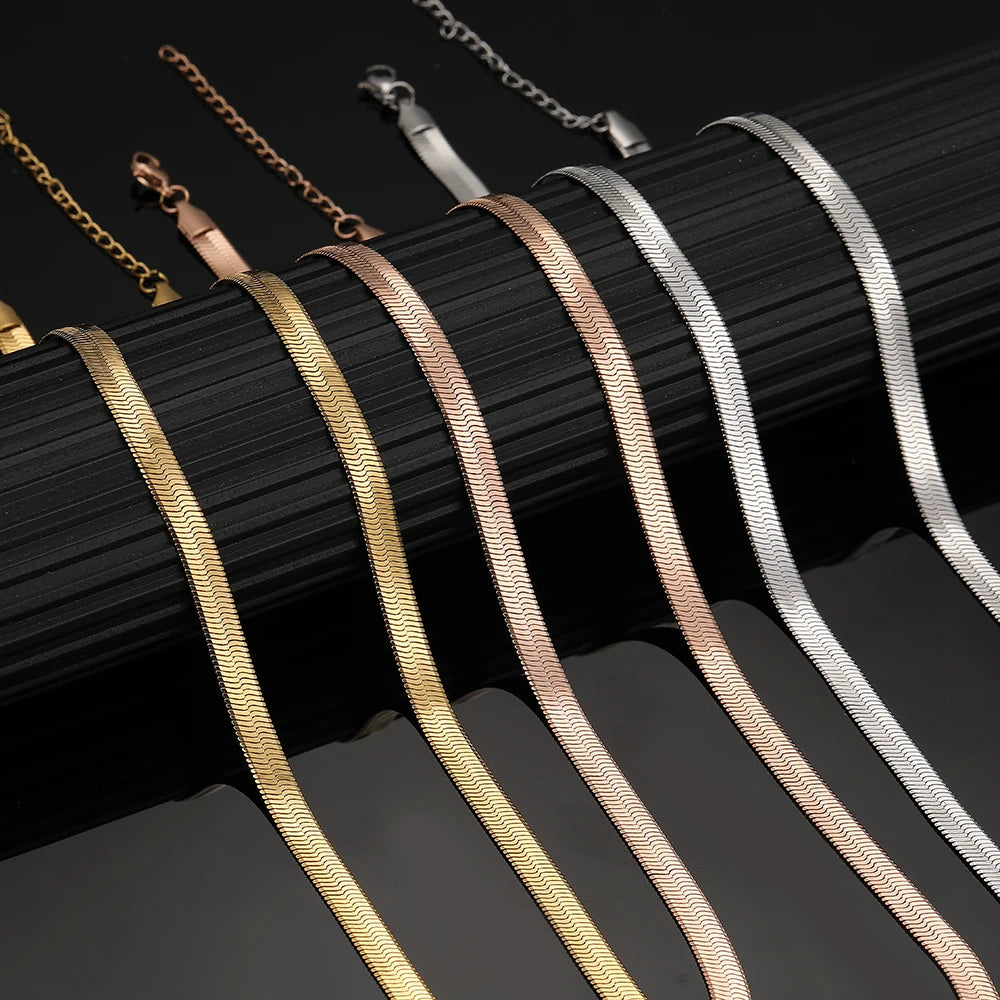 Stainless Steel Necklaces Herringbone Blade Snake Chain Light Luxury Unisex Clavicle Choker Men Necklace For Women Jewelry Gifts