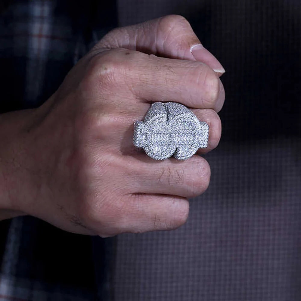 Personalized Custom Hip Hop Full Diamond $Sign Ring Bling Iced Out Money Big USD 18k Gold Plated Ring For Women Men
