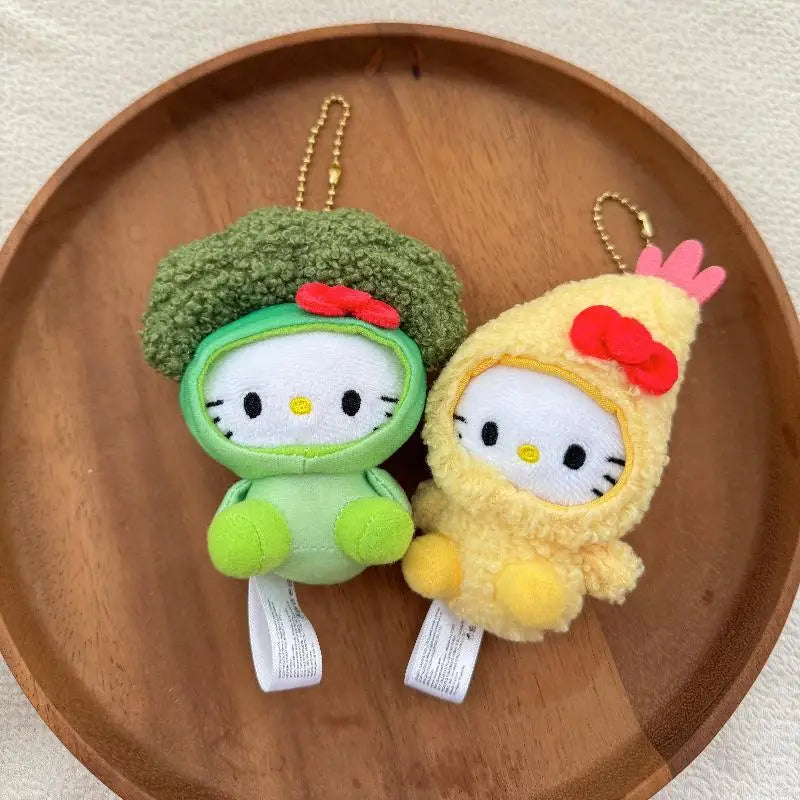 Kawaii Sanrio Hello Kitty Cos Broccoli Doll Anime Kids Toys Dopamine Creative Girls Backpack Pendant Student Car Doll Keychain