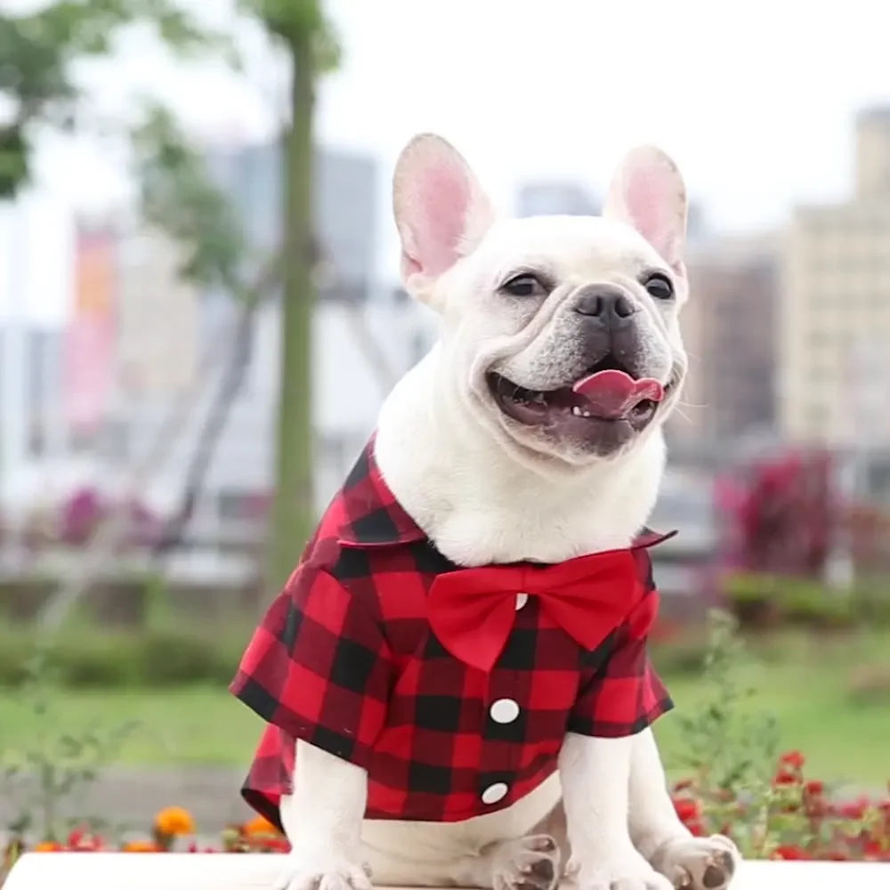 Classical Dog T-Shirts Bowtie Plaid Thin Summer Breathable Dog Clothes for Small Large Dogs Chihuahua Puppy Pet Cat Vest Yorkies