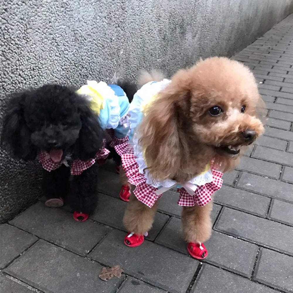 4pcs Small Size Dogs Mesh Sandals Breathable Summer Pet Shoes Safety Reflective Anti-Slip Sneakers for Puppy Teddy Pet Supplies