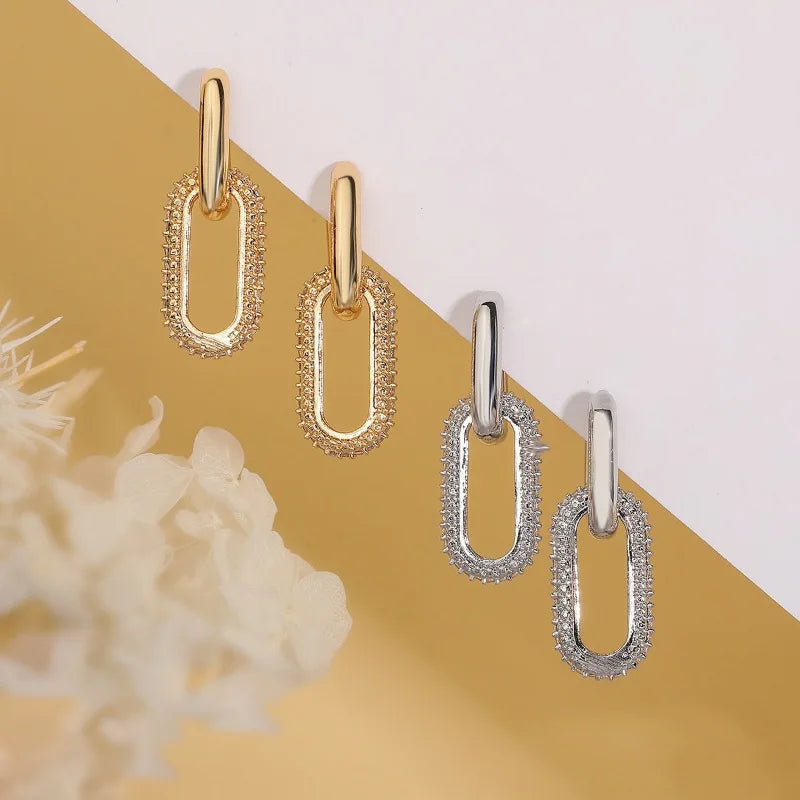 Retro Double Loop Drop Earrings – Gold Geometric Round Hoop Earrings for Women & Girls