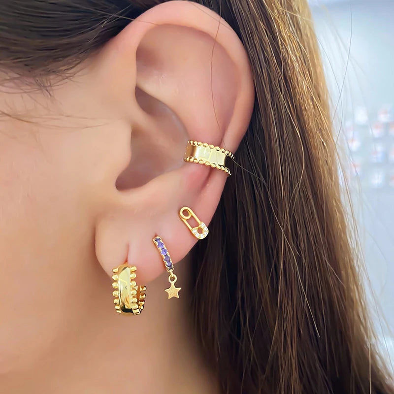 925 Sterling Silver Ear Needle key Pendant Hoop Earrings Gold Earrings For women Lock Pierced Earrings Fashion Party Jewelry