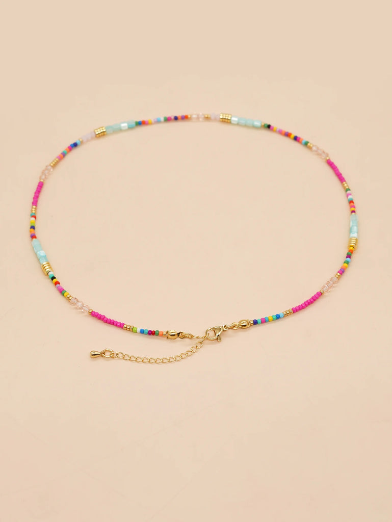 Go2boho Boho Beaded Necklaces For Women Dainty Colorful Summer Bohemian Mixed Bead Crystal Nekclace Choker Beach Jewelry