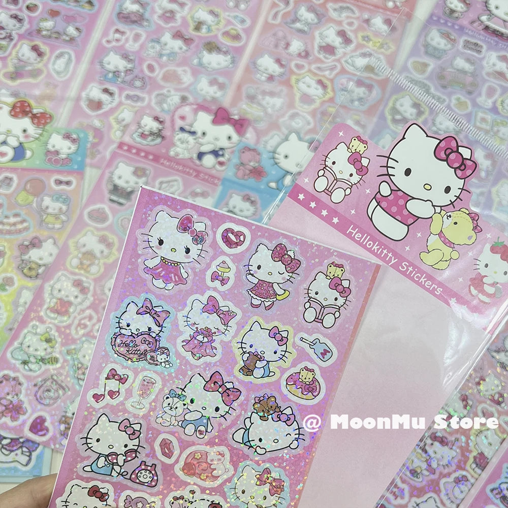 20Sheets Kawaii Sanrio Hello Kitty Sticker Cartoon Laser Diy Stickers Decals Stationery Wholesale Kids Toys Gifts