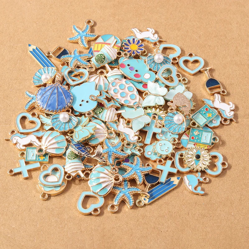 10pcs/Lot Random Mix Animal Charms Enamel Heart Flower Pendants for Jewelry Making DIY Earrings Necklace Craft Supplies