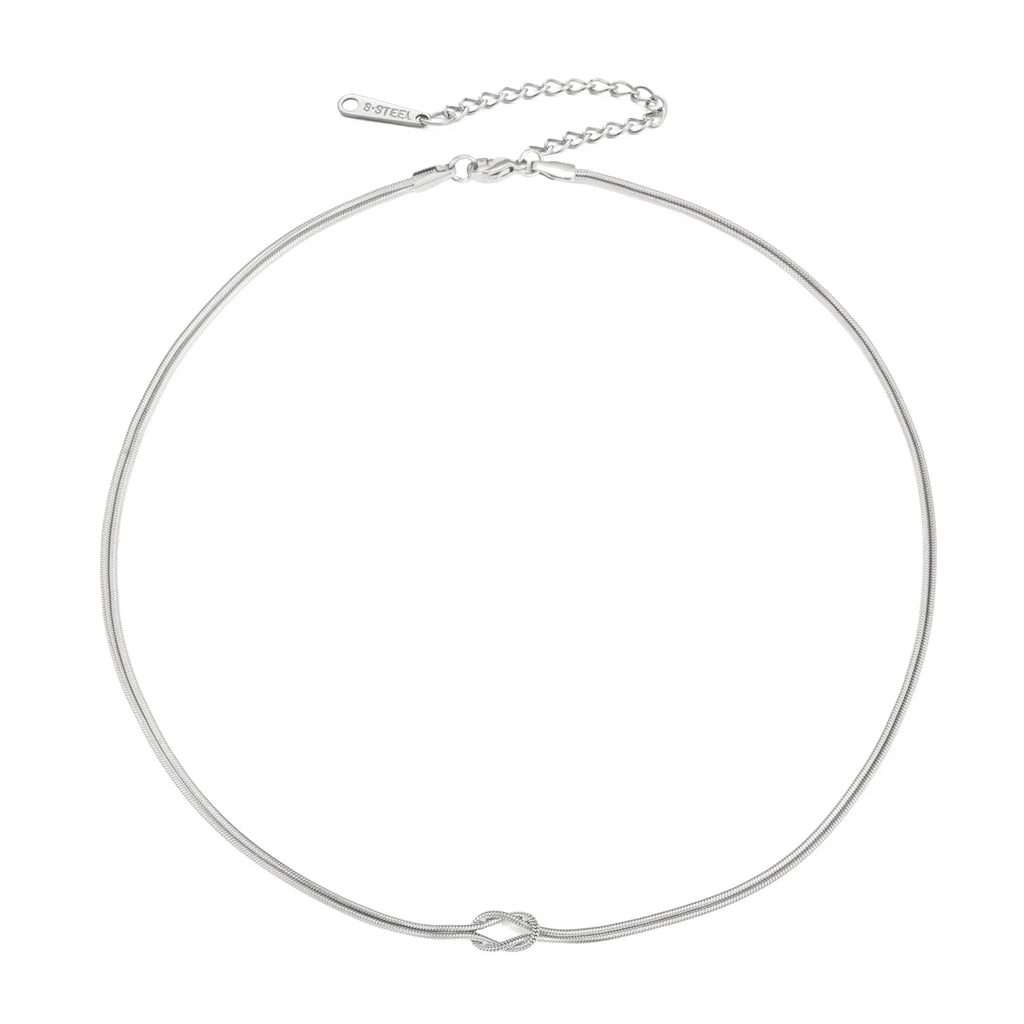 Skyrim Double Snake Chain Love Knot Necklace Women Stainless Steel Gold Color Minimalist Clavicle Chain Choker Jewelry Gift