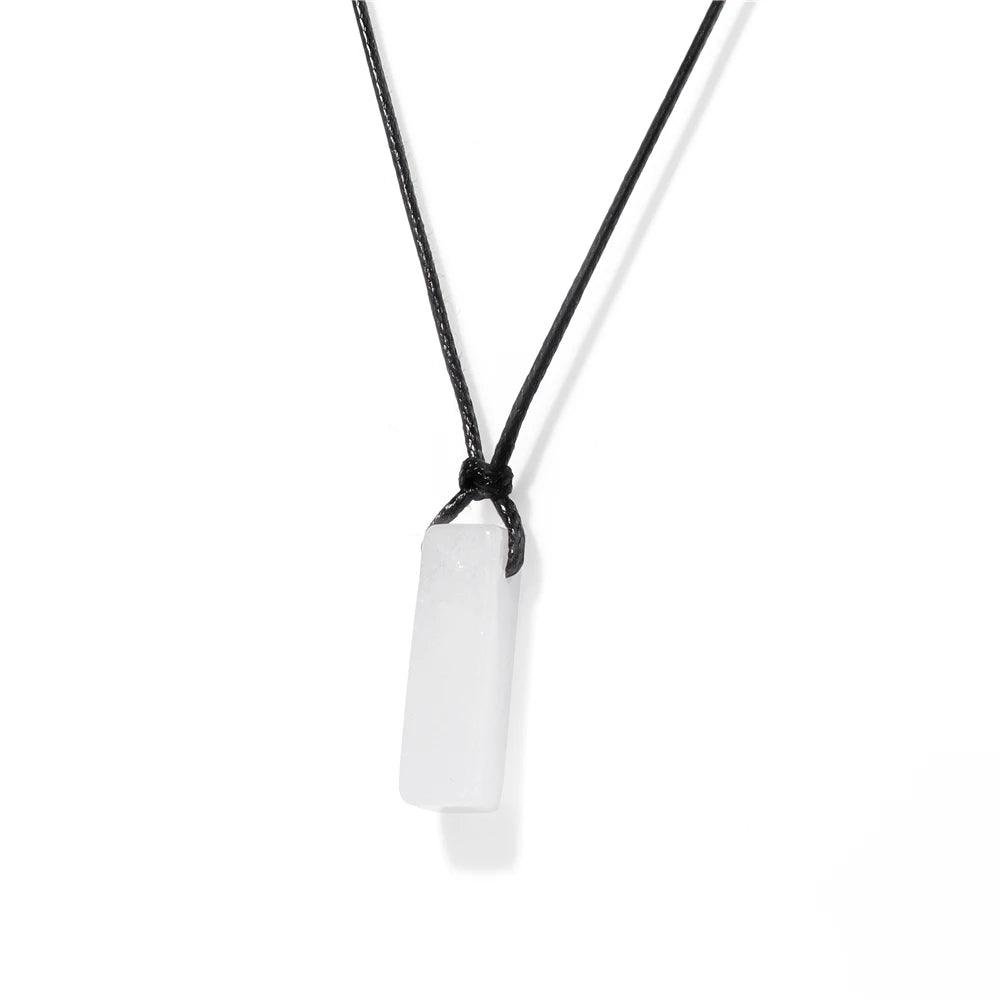 Men Vintage Rectangle Obsidian Pendent Necklace Natural Tiger Eye Labradorite Gem Leather Rope Braid Necklace Healing Jewelry