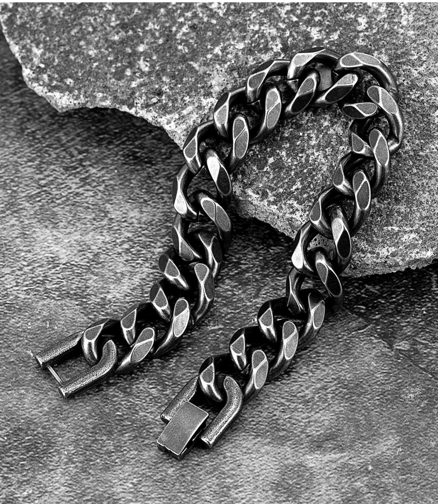 New Men's Vintage Grey Bracelet Stainless Steel Curb Cuban Link Chain Hiphop Trendy Handmade Jewelry For Brother Boyfriends Gift