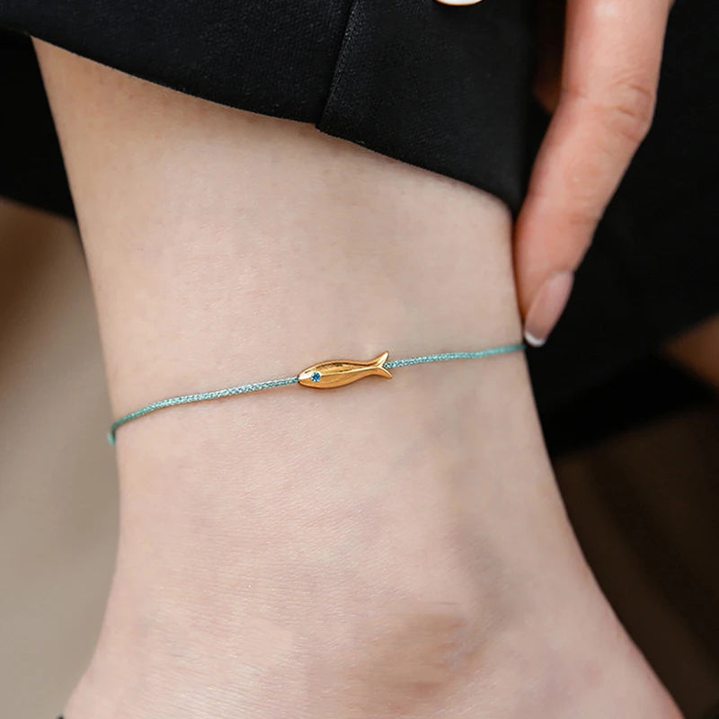 Cute Fish Braided Rope Anklets For Women Bohemian Style Blue And Red Rope Fashion Leg Foot Chain Summer Beach Jewelry