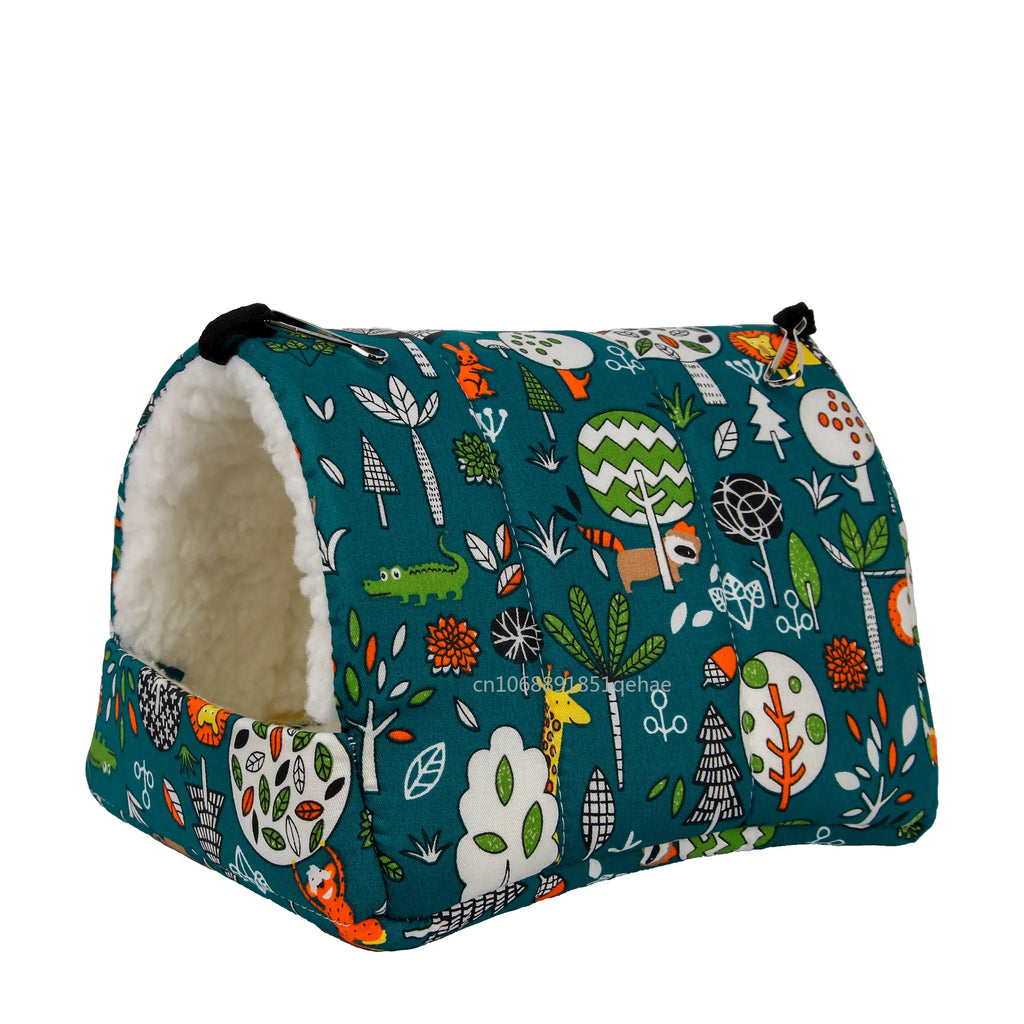 1pc Cute Print Bird Bed Mini Cage Rabbit Squirrel Mat Guinea Pig Nest Hamster House Small Animal Sleeping Bed Pet Hanging Cage