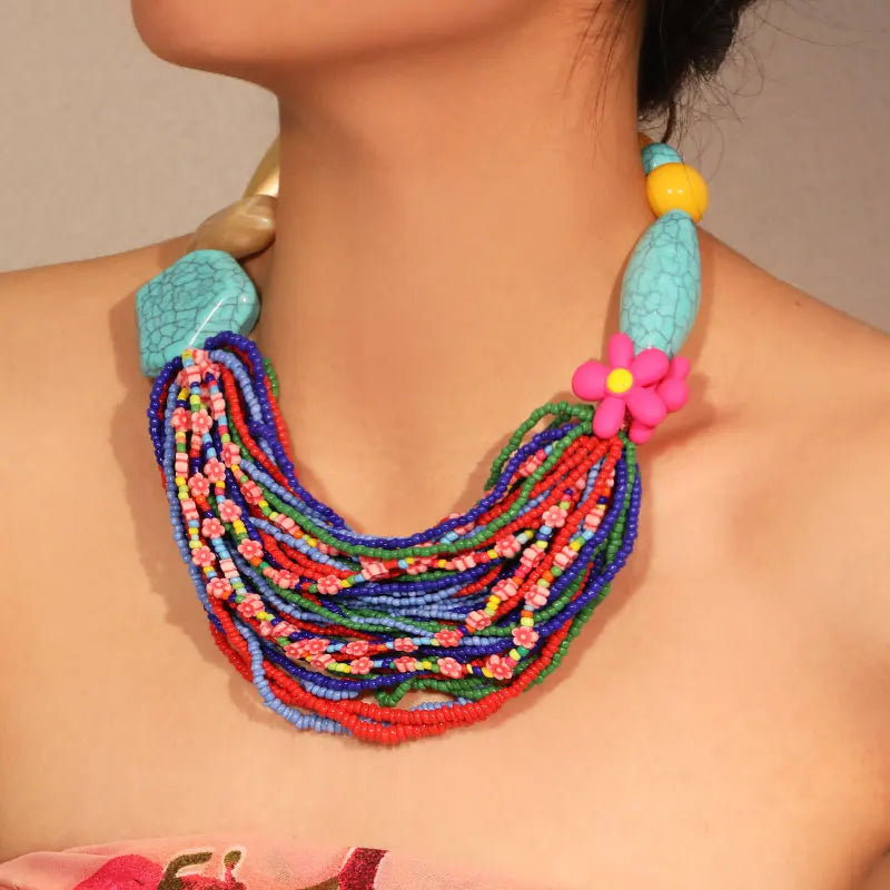 New Fashion Bohemian Statement Beads Necklace Handmade for Women Wedding Party Jewelry