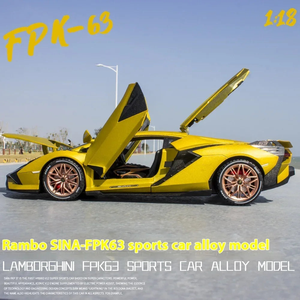1:18 Lamborghini SIAN FKP 37 sports car Diecast Metal Alloy Model car Sound Light Pull Back Collection Kids Toy Gifts