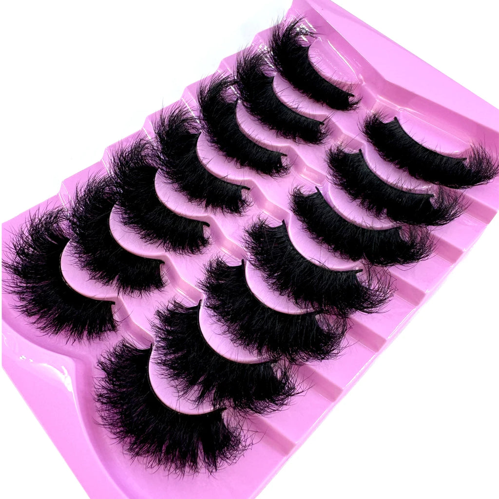 “7 Pairs 3D Mink Lashes Pack – 15-25mm Wispy Natural False Eyelashes Bulk with Custom Box, Wholesale Short Mink Lashes”