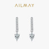 Ailmay 100% 925 Sterling Silver Fashion Clear CZ Water Drop Shape Sparkling Hoop Earrings  For Women Wedding Statement Jewelry