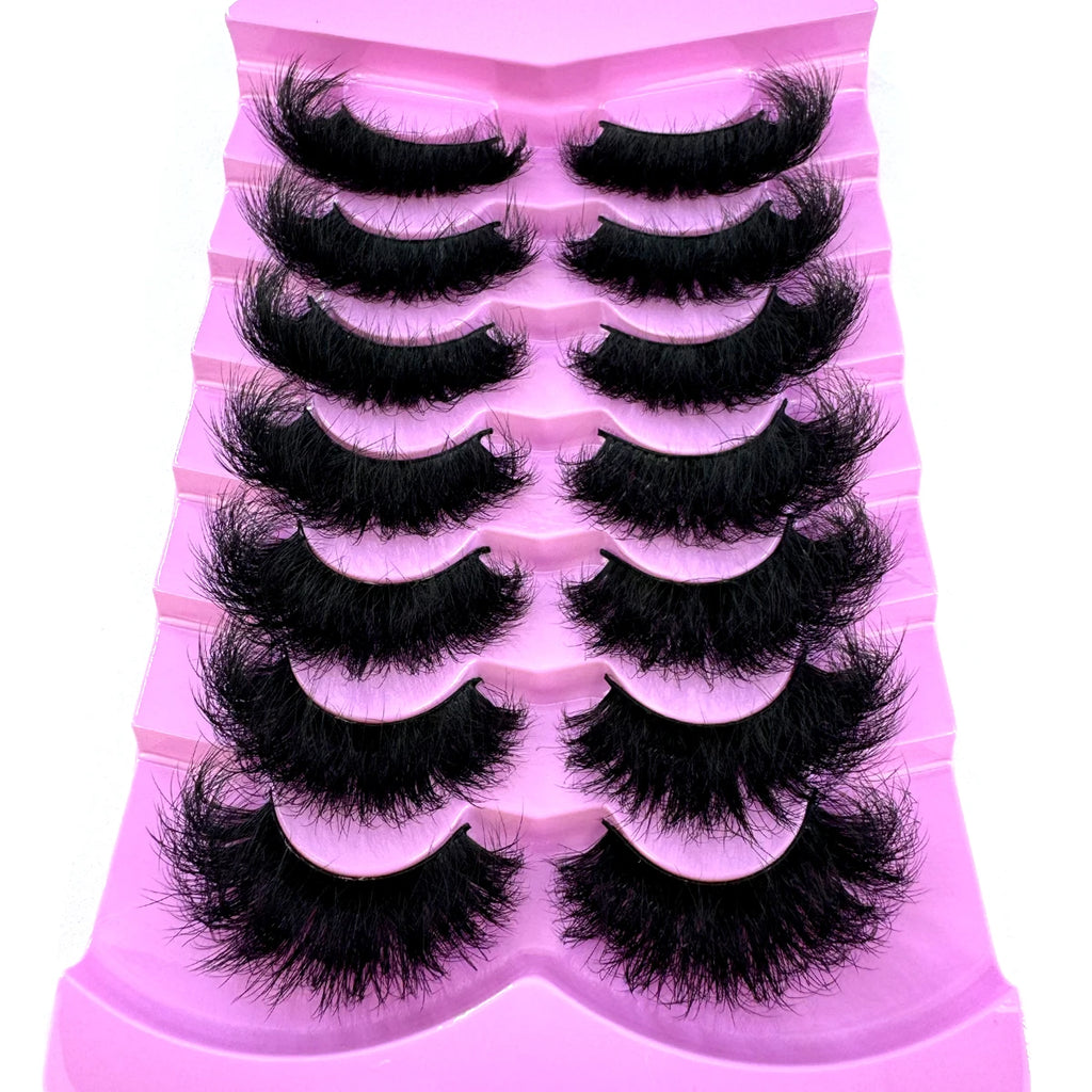“7 Pairs 3D Mink Lashes Pack – 15-25mm Wispy Natural False Eyelashes Bulk with Custom Box, Wholesale Short Mink Lashes”