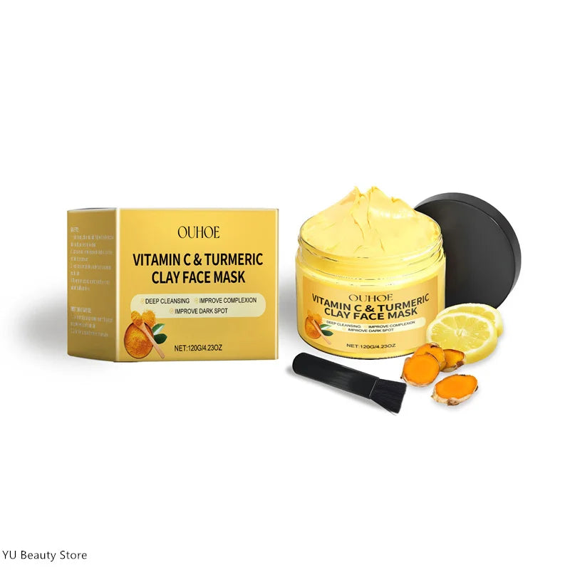 Turmeric Vitamin C Clay Mask Deep Cleansing Facial Improves Dark Spots Acne Hydrating Skin Care Tightens Skin Evens Skin Tone