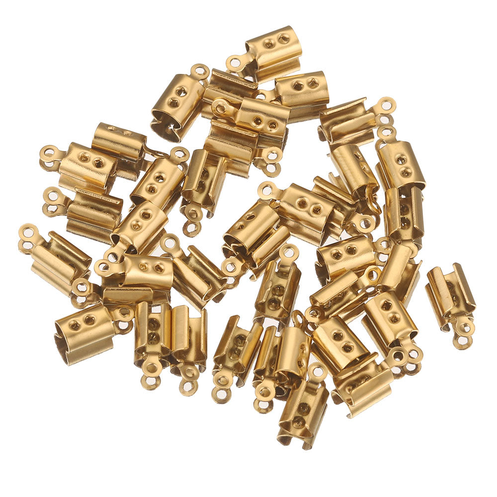 50pcs Stainless Crimp End Beads Caps Leather Cord Clip Tip Fold Crimp Bead Bracelet Connectors for Jewelry Making Bulk Wholesale