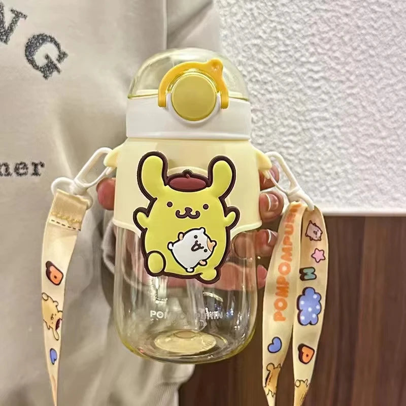 Sanrio Cinnamoroll Large Capacity Water Bottle Cartoon Kuromi Melody Portable Straw Water Cup for Outdoor Sports Fitness 690ml