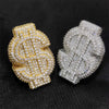 Personalized Custom Hip Hop Full Diamond $Sign Ring Bling Iced Out Money Big USD 18k Gold Plated Ring For Women Men