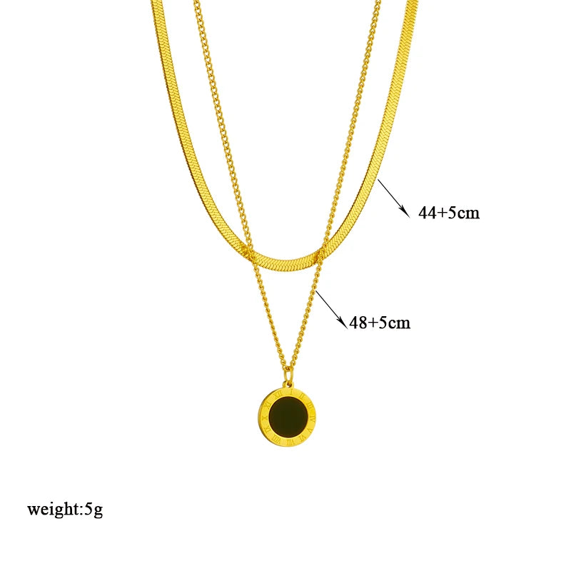 DIEYURO 316L Stainless Steel Roman Numeral Dial Pendant Necklace For Women New Trend Girls 2-Chain Choker Birthday Jewelry Gifts