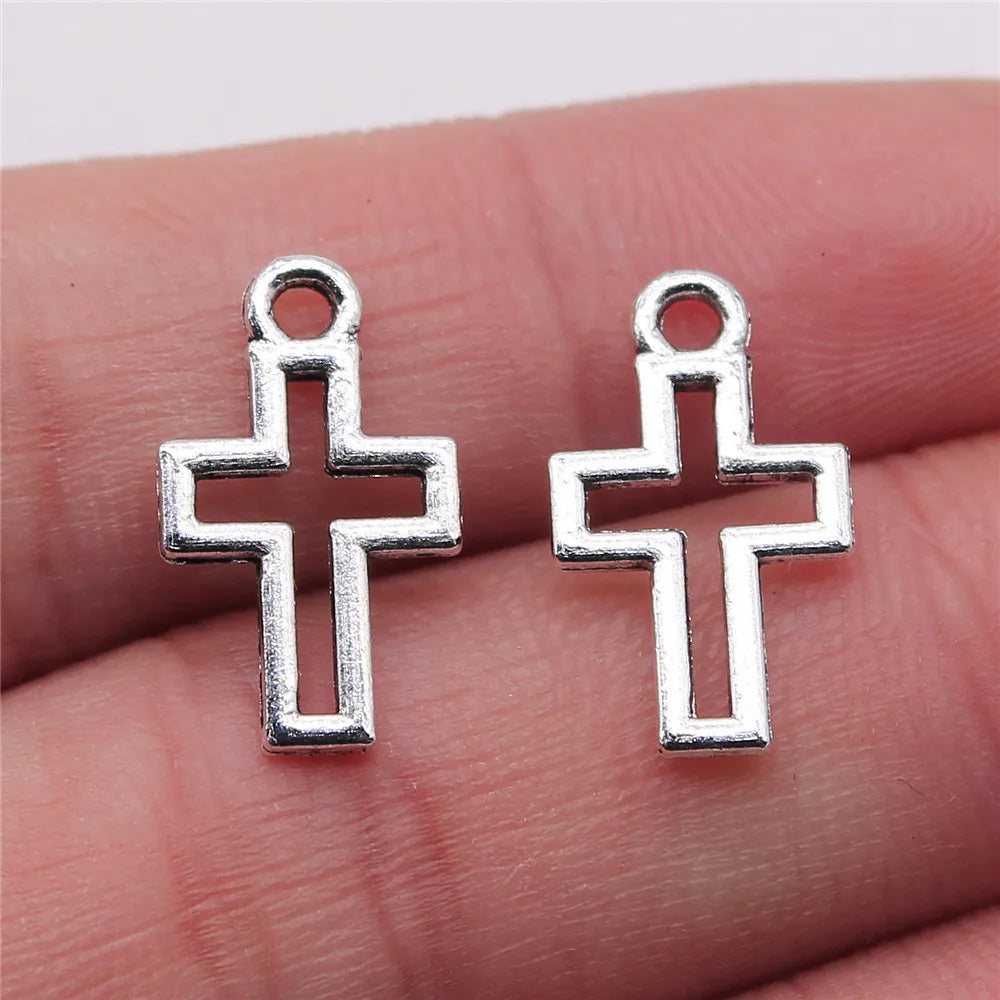 20pcs Charms Hollow Lovely Cross Antique Bronze Silver Color Pendants DIY Crafts Making Findings Handmade Tibetan Jewelry