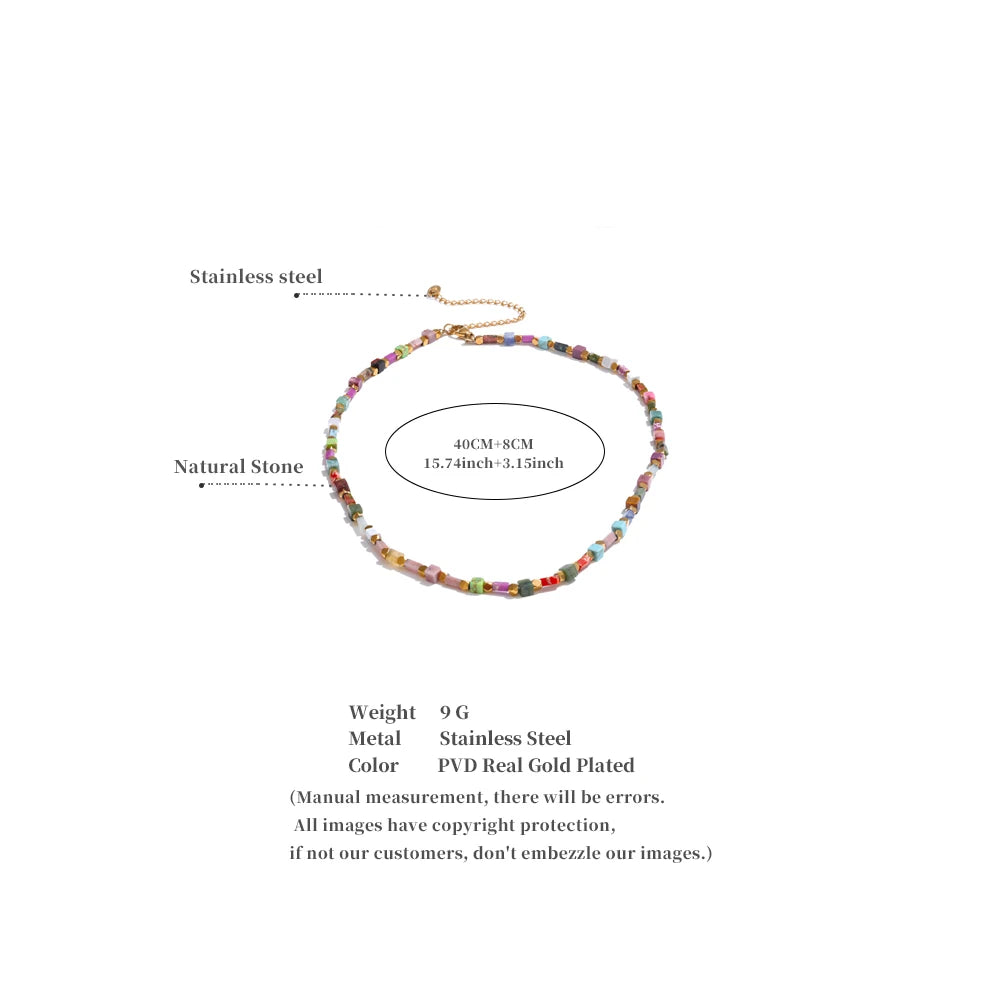Yhpup Fashion Colorful Natural Stone Beads Chain Y2K Collar Necklace Tarnish Resistant High Quality Handmade Charm Jewelry Gift