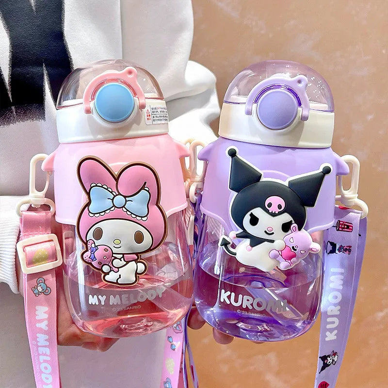 Sanrio Cinnamoroll Large Capacity Water Bottle Cartoon Kuromi Melody Portable Straw Water Cup for Outdoor Sports Fitness 690ml