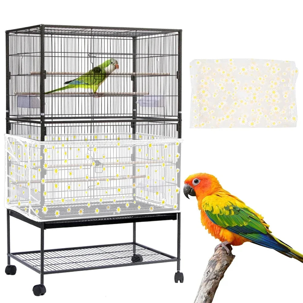 Adjustable Bird Cage Net Cover Birdcage Seed Feather Catcher Soft Skirt Guard Birdcage Nylon Mesh Netting for Round Square Cages