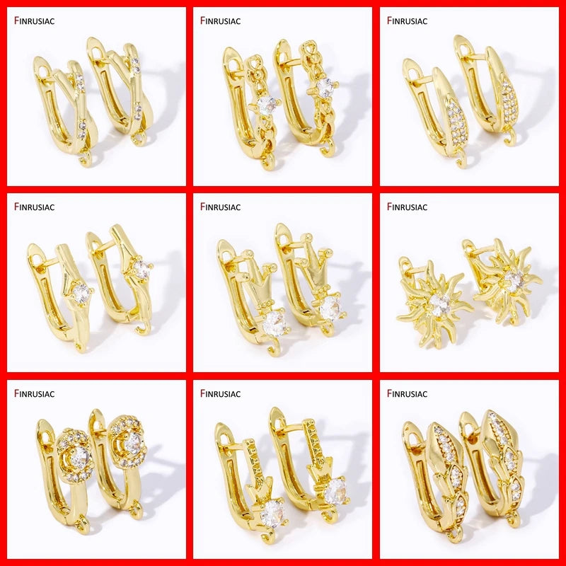 18K Gold Plated Brass Huggie Earring Hooks with Loop Round Ear Post with Open Jump Ring For DIY Earrings Making Components