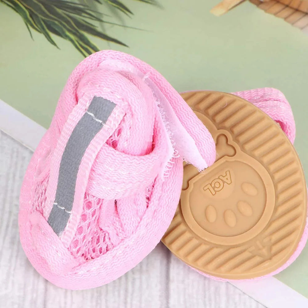 4pcs Small Size Dogs Mesh Sandals Breathable Summer Pet Shoes Safety Reflective Anti-Slip Sneakers for Puppy Teddy Pet Supplies